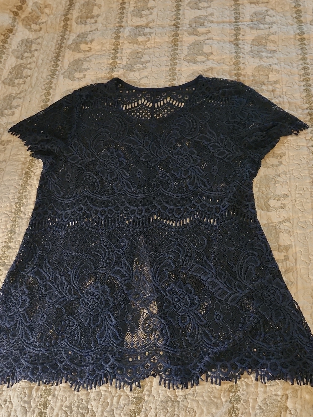 Women’s Navy Lace Short-Sleeve Top